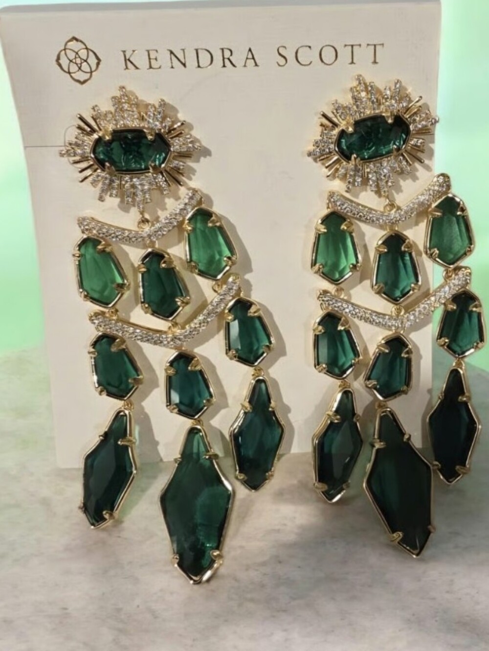 Kendra Scott Alexandria Gold-Tone Emerald Green Multi-Drop Chandelier Earrings